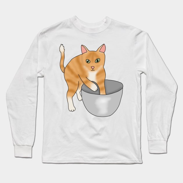 Kitty baking (fluffy orange cat) Long Sleeve T-Shirt by Becky-Marie